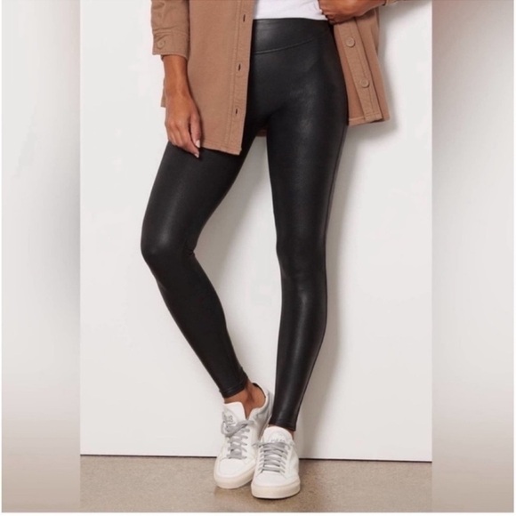 SPANX Women’s Faux Black Leather Leggings Tights in Shimmer Black SZ Medium - Picture 14 of 16